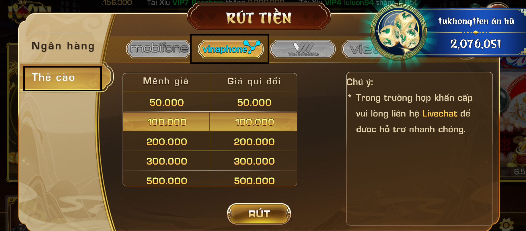 Rut tien vinaphone